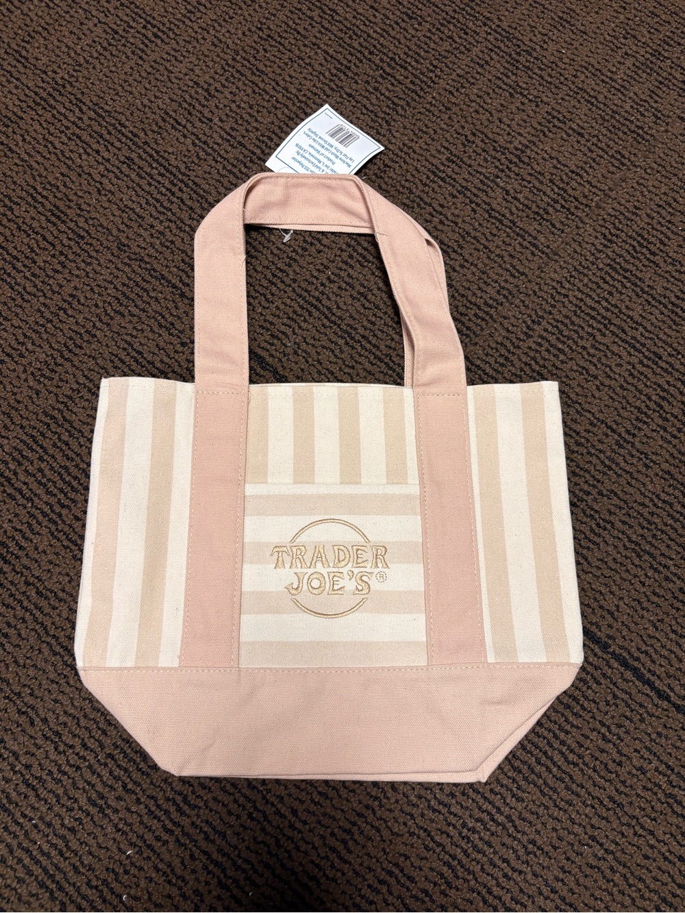 🥯Limited Edition Trader Joe’s Mini Tote Bag- Light Beige Stripe Canvas Tote